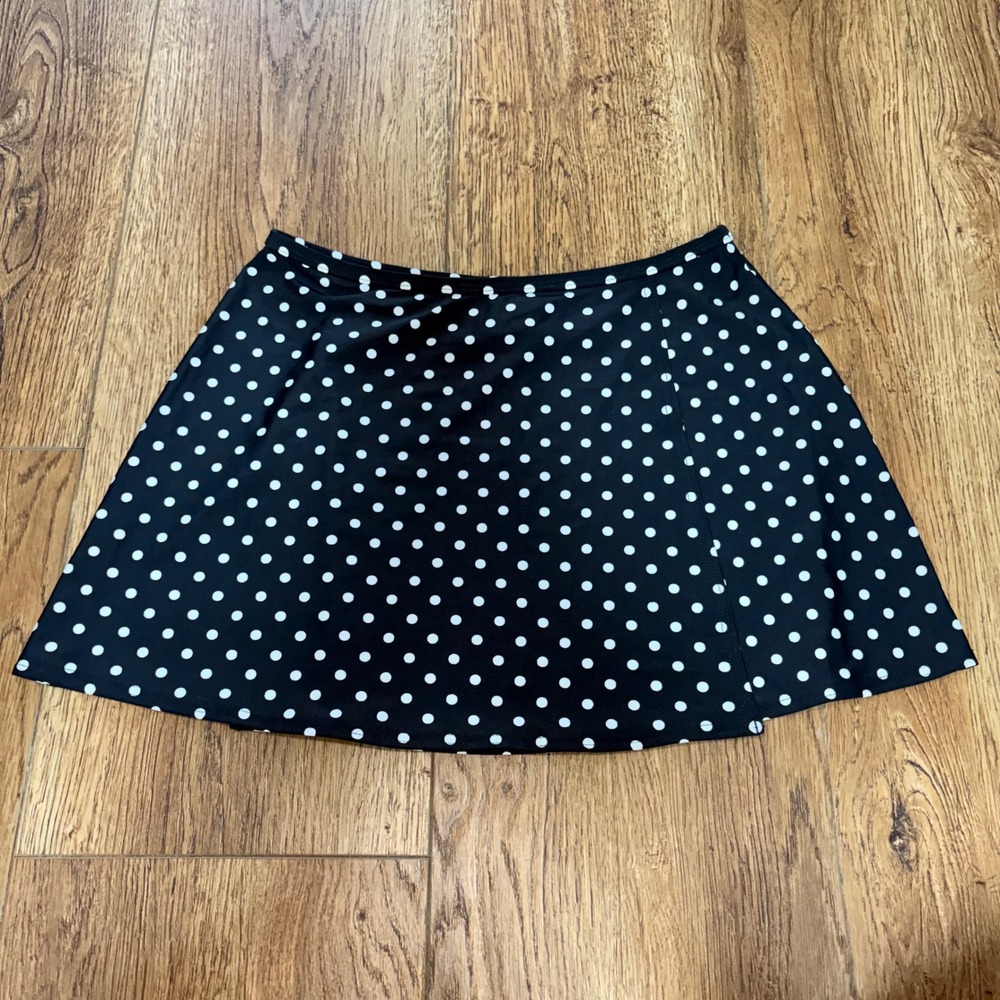 90s Anne Cole Polka Dot Mini Skirt Womens S Black White‎ Faux Wrap Front Pin Up